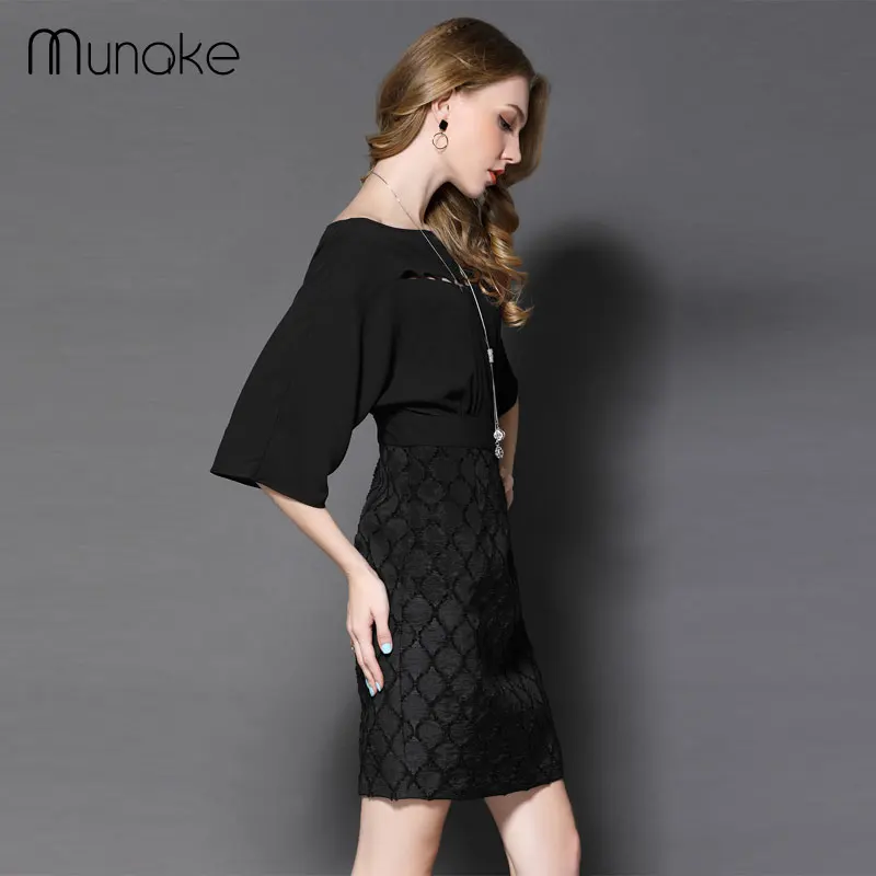 Munake 2017 Новая Коллекция Весна Женская Мода Dress Выдалбливают Черный половина