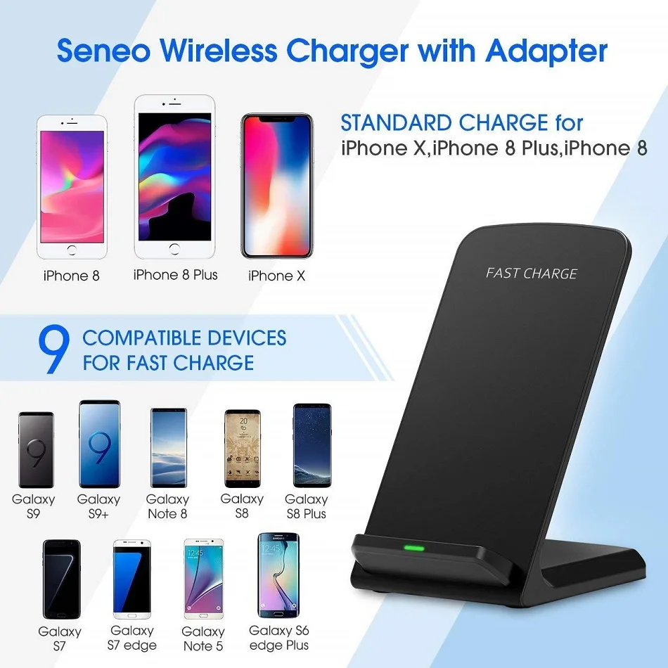 Беспроводное зарядное устройство Qi Совместимо с Samsung S9 S8 Plus Note 9 8 iPhone X XS Max XR