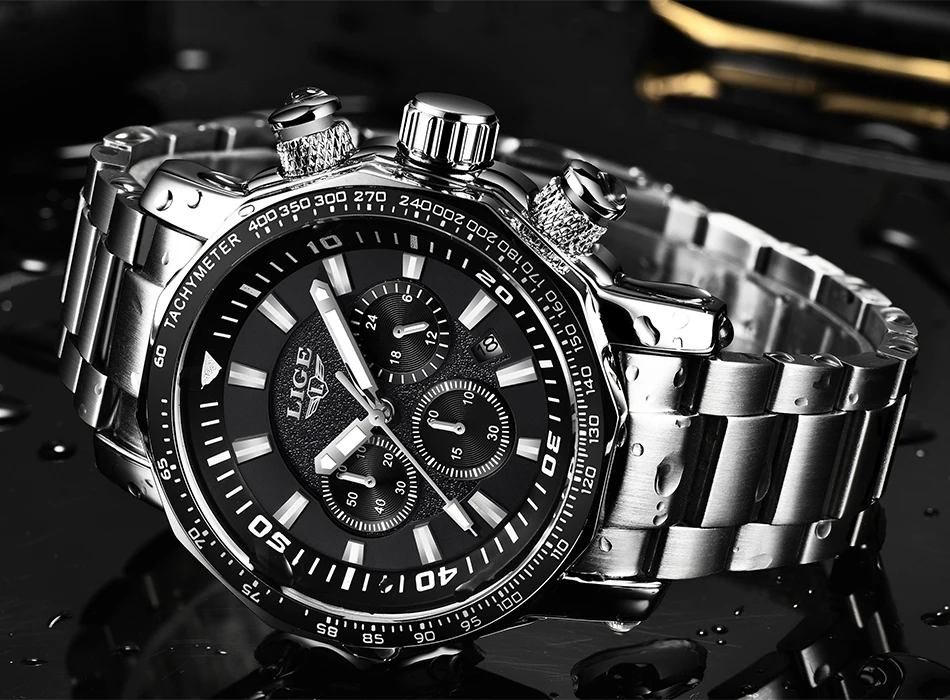 Relojes Hombre LIGE, мужские часы, Лидирующий бренд, Роскошные, 24 часа, дата, деловые кварцевые часы, мужские полностью стальные, большой циферблат, водонепроницаемые часы