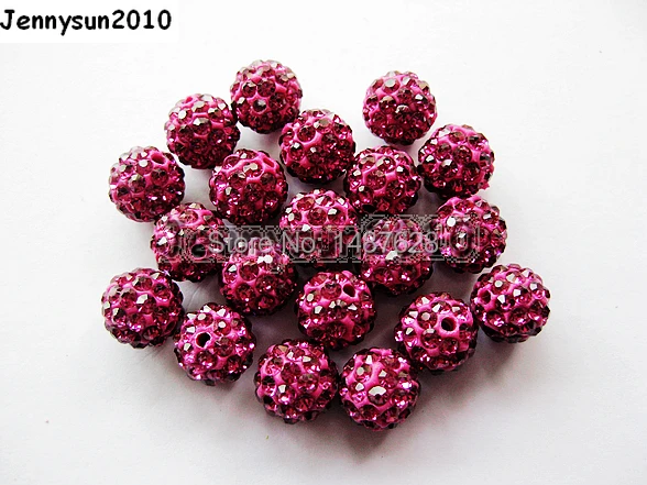 

10mm Fuchsia Top Quality Czech Crystal Rhinestones Pave Clay Round Disco Ball Spacer Beads For Jewelry crafts 100pcs / Pack