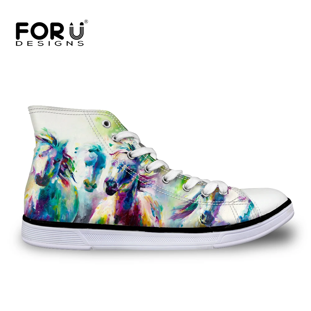FORUDESIGNS/Модная женская Вулканизированная обувь с ручной печатью Женская парусиновая обувь для отдыха с изображением Crazy Horse женская обувь с высоким берцем