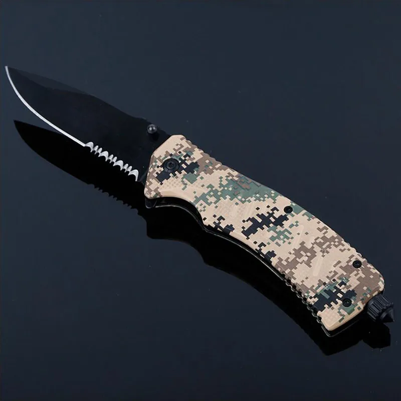 Нож тактический складной для активного отдыха и охоты с камуфляжным покрытием и безопасным молотком