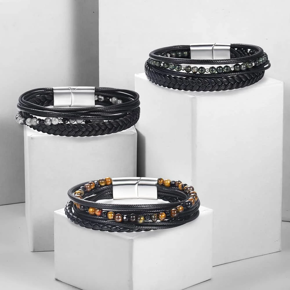 Мужские браслеты ручной работы из нержавеющей стали с магнитной застежкой серым