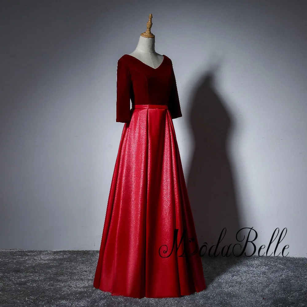 Modabelle простые винно красные вечерние платья с коротким рукавом контрастного