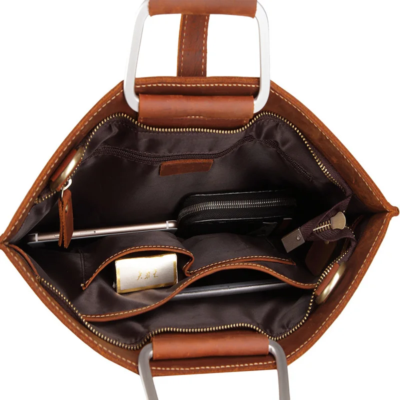 Genuine Leather Men's Handbags Crazy Horse Leather Man Retro Tote Bag Shoulder Messenger Bag Business Men Briefcase Laptop Bag