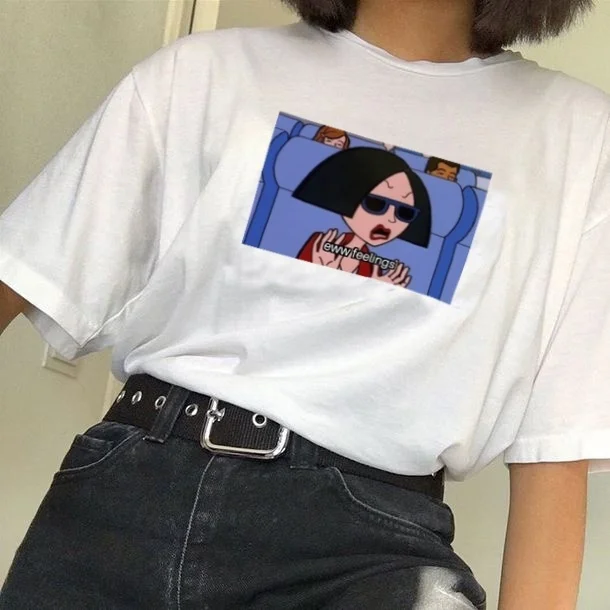 Kuakuayu HJN унисекс Eww Feelings 90s винтажная модная футболка гранж Эстетическая белая футболка Дарья рубашка