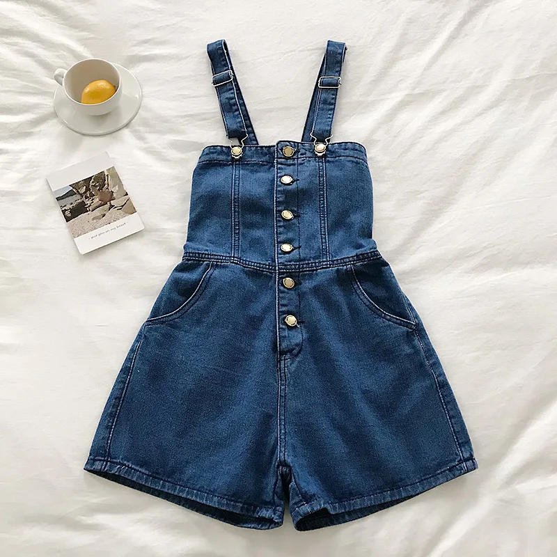Sexy Denim Overalls Women Summer Buttons Up Playsuit Jeans Romper Combinaison Female Elegant Jumpsuit Femme Jean Shorts Bodysuit