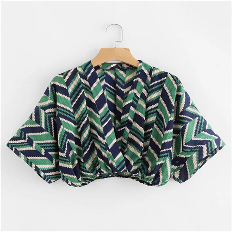 Printed shirt 2019 printed short-sleeved cardigan chiffon loose waist-down women's |