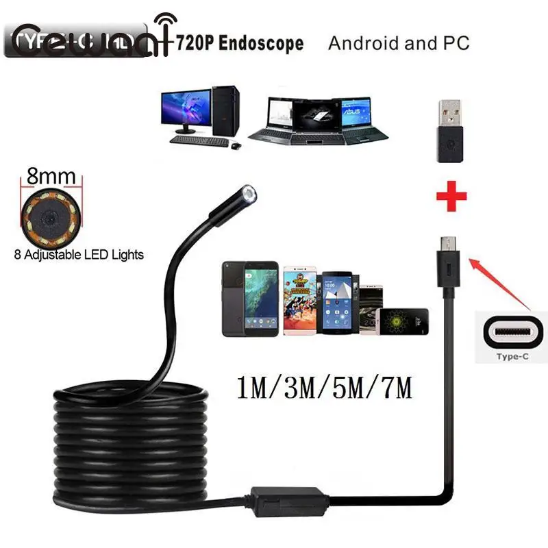 CEWAAL 8 мм 2MP 3 м Android телефон usb Тип C эндоскоп камера Водонепроницаемая видеокамера