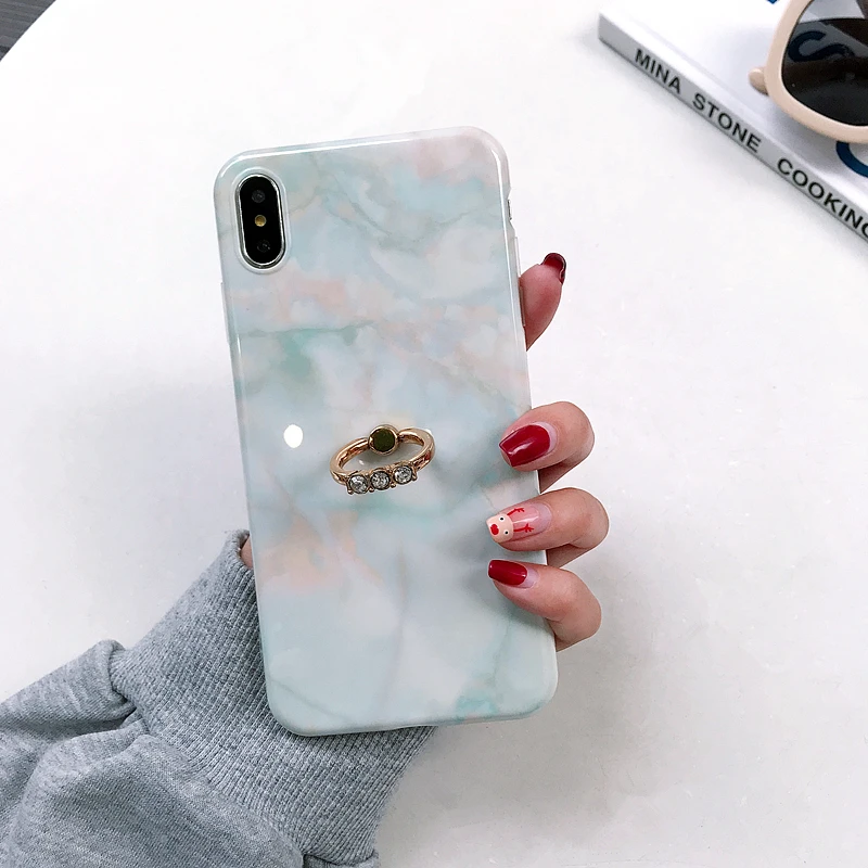Чехол для iPhone X Xr Xs Max роскошный мрамор с эффектом трещин блестящее кольцо