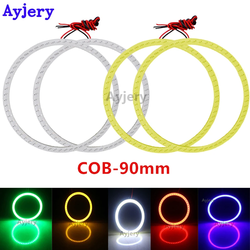 

AYJERY COB 90 мм! 4 шт. (2 пары) Автомобильные кольца с ореолом 90 мм ангельские глазки Автомобильные фары мотоциклетные белые синие красные желтые з...