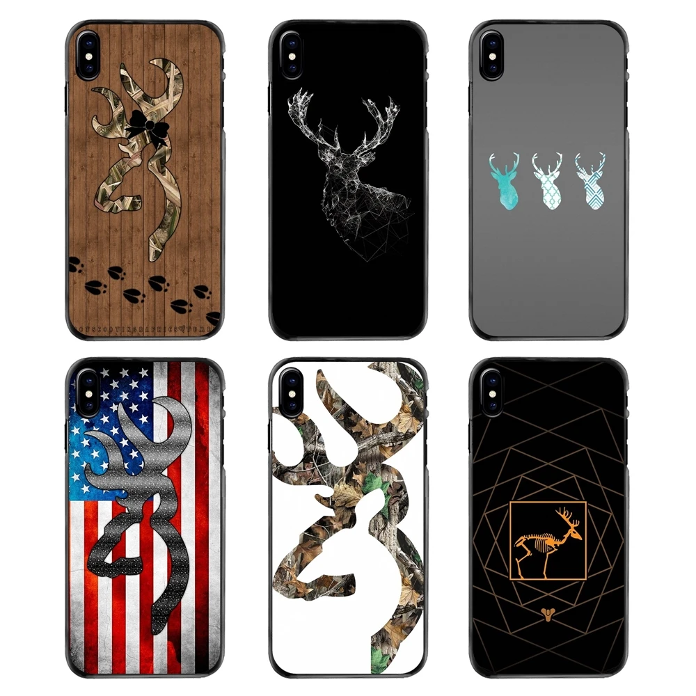 Жесткий черный кожаный чехол для iPhone 4 и 4S 5 5S 5C SE 6 6S 7 8 Plus X XR XS Max iPod Touch Browning Camo logo deer