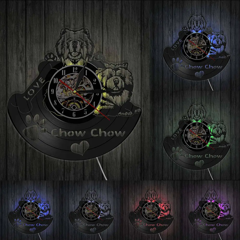 Chow собака порода винтажная виниловая пластина настенные часы Chowdren Whiffet Pet Anmials Decor