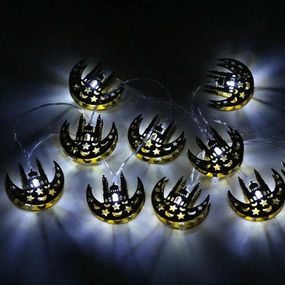 EID Ramadan Moon Party Decor Islamic 10 LED/20led 1 65 M 3m Фонарь Гирлянда Свет теплая лампа золотой дом
