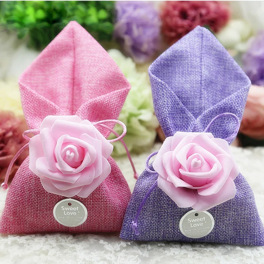 50 шт./лот Свадебная коробка для конфет креативная Льняная сумка бракосочетания