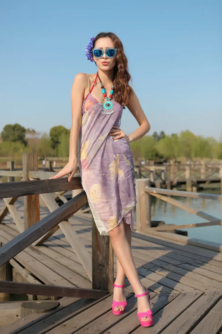 New Women's Colorful Print Flower Sexy Beach Cover up Charming Towel Swimwear Dress S15 |