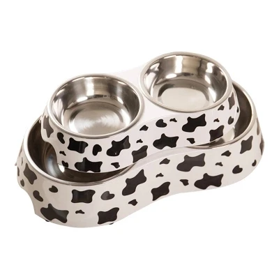 

High quality Dogs cats Stainless Steel Double Food Bowl Non-slip Teddy Dual-use Cute Double Drain Pet bowl