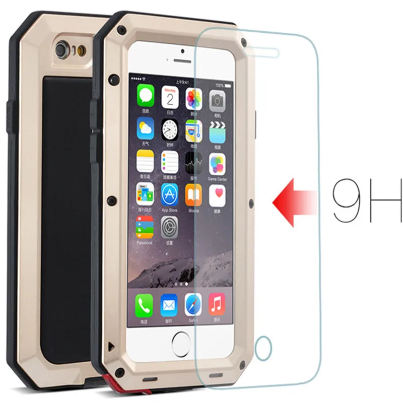 

Tempered Glass Heavy Duty Metal Rubber Hybrid Full Body Tough Armor Shockproof Case for iPhone 7 Plus Phone Cover Coque Capinha