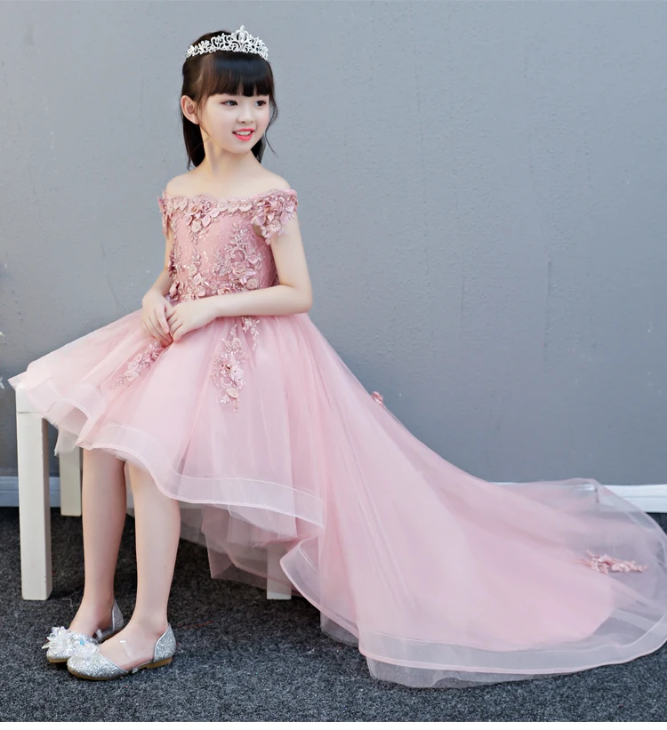 Off Shoulder Appliques Flower Girl Party Dress Pageant Gown High Low Princess Wedding Ball Kids First Communion Dresses | Детская одежда