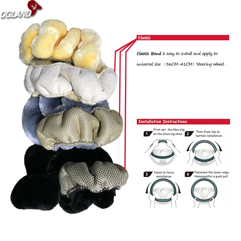 Hotsale Classic Pretty Faux Wool Shrink Car Styling Steering Wheel Covers for Fluffy Color Auto Parts Handle | Автомобили и