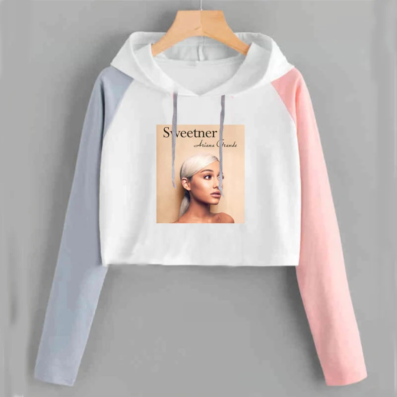 pink 25 Ariana Grande, укороченный топ с капюшоном, Женская Толстовка без слез, толстовка с надписью «Thank U Next Imagine Yuh», весенне-осенняя укороченная одежда - Цвет: pink 25