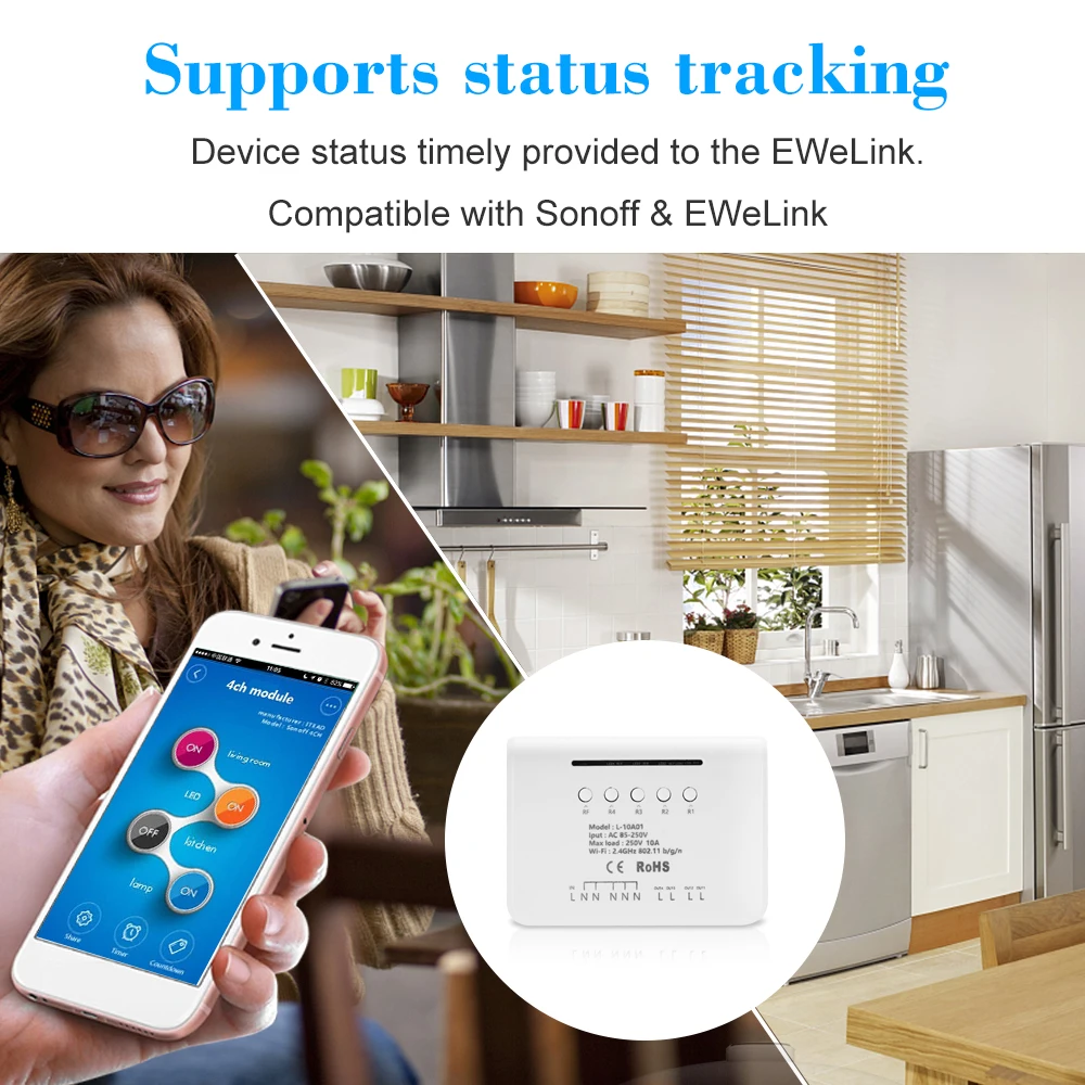 EWelink 4CH WIFI переключатель Модуль RF 433 МГц 4 банды беспроводной умный для Amazon Alexa Google