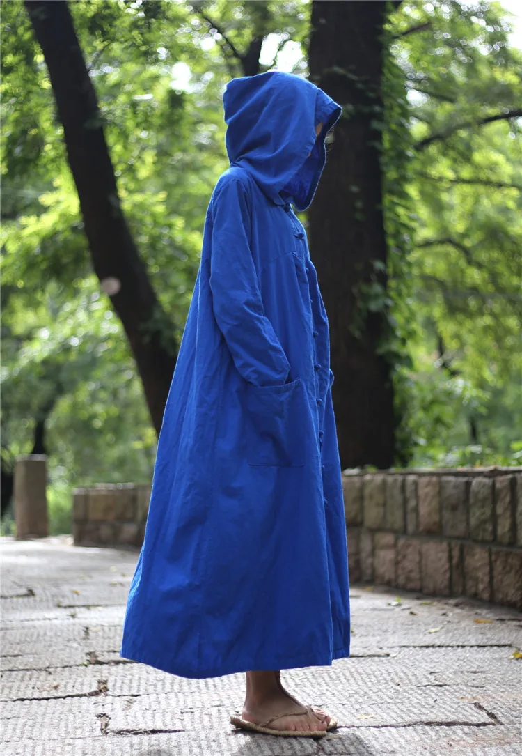 Осень 2017 г. Для женщин 5 цветов из хлопка и льна плащ с капюшоном Леди китайский