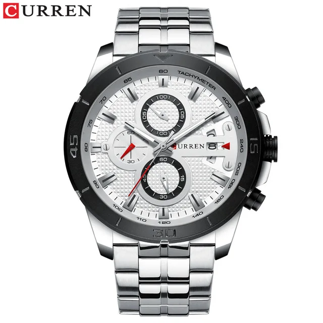 silver white CURREN золотые часы для мужчин Роскошные хронограф полный стальной ремешок кварцевые часы reloj hombre Водонепроницаемый relogio masculino мужские часы s - Цвет: silver white