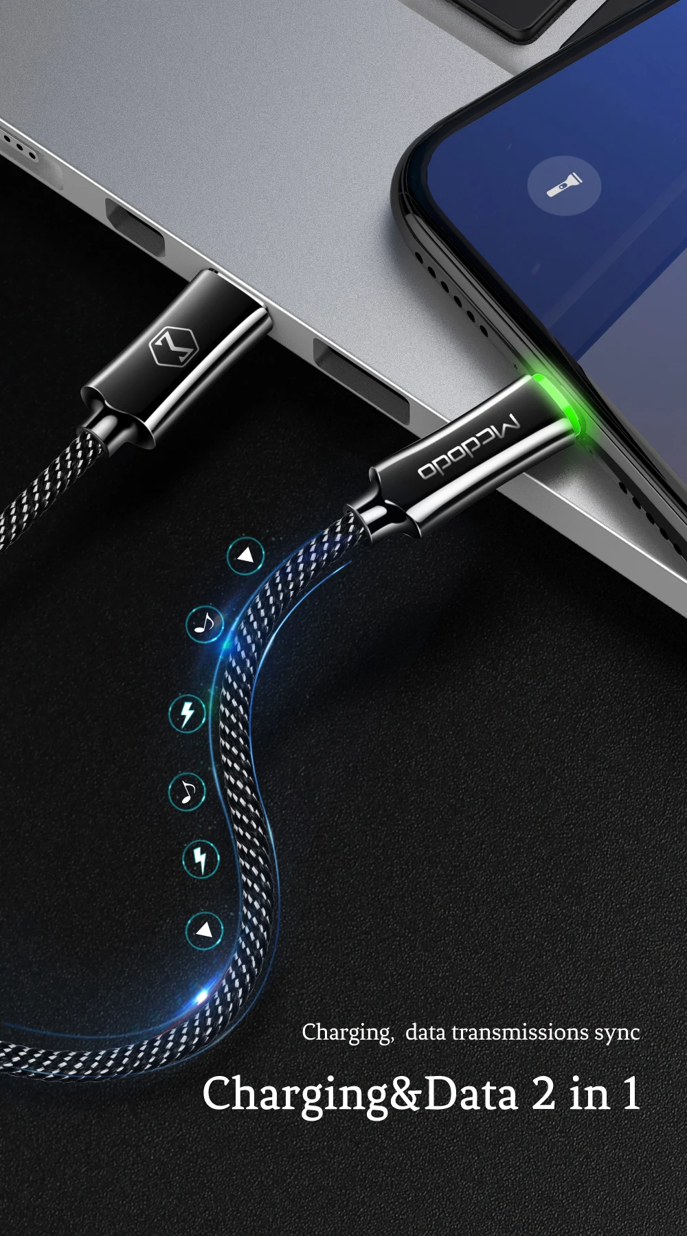 Mcdodo USB C PD 18 Вт Кабель для быстрой зарядки type C для Lightning 2A зарядное устройство для передачи данных USB-C для iPhone XR XS Max X PD ISO 12 кабель