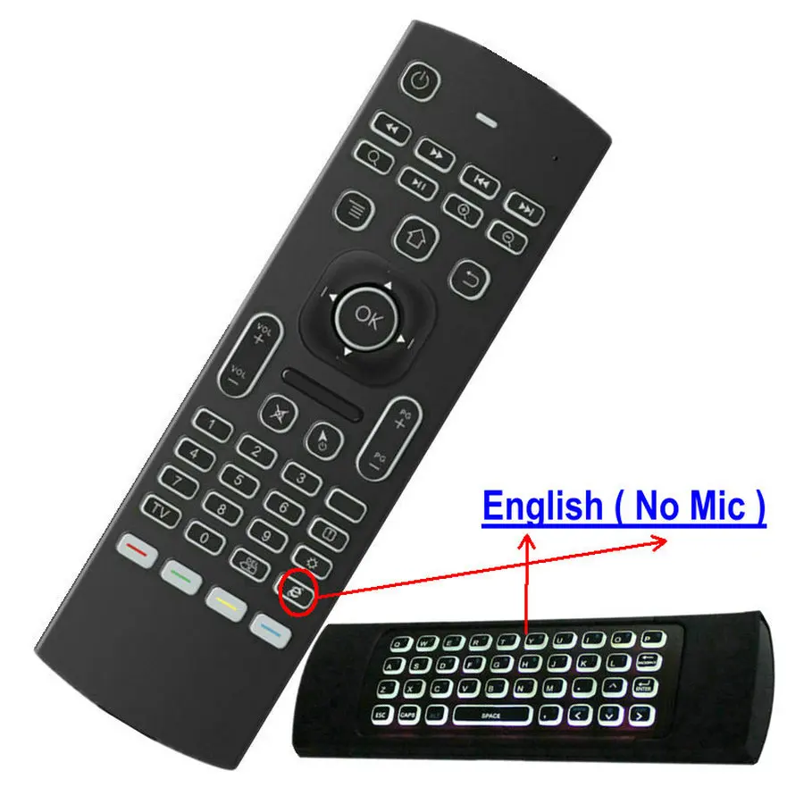 English No Mic Tikigogo воздуха мышь гироскоп и ИК обучения MX3 подсветкой микрофоном и инфракрасный пульт дистанционного Управление для Android Smart ТВ коробка h96 x96 max - Цвет: English No Mic