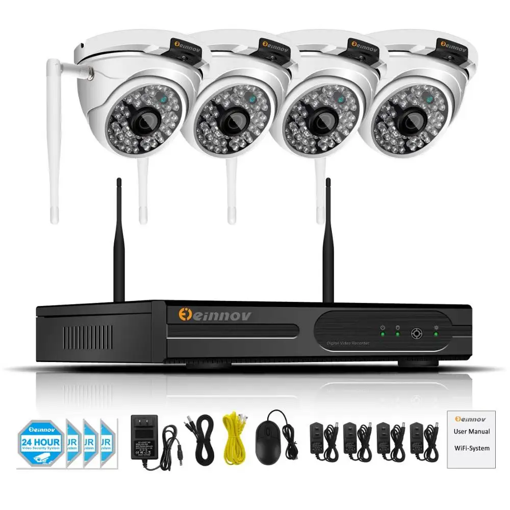 4Ch Camera System Einnov 4CH HD 1080P 2MP беспроводная уличная система камер домашней безопасности с NVR Wifi CCTV комплект купольного видеонаблюдения комплекты IP Cam - Цвет: 4Ch Camera System