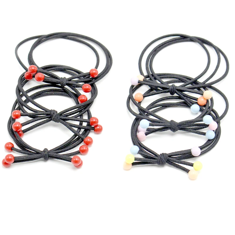 

5 Pcs/Lot Girls 3 Layers Beads Elastic Ponytail Holder Rubber Bands Hair Accessories Tie Gum