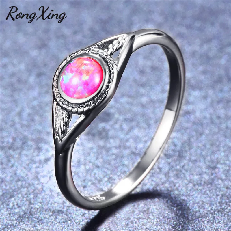 RongXing маленькие круглые белые/синие/фиолетовые огонь опал формы кольца для женщин