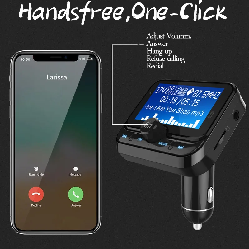 1,8 ''ЖК-экран Автомобильный fm-передатчик модулятор Bluetooth Handsfree автомобильный комплект эквалайзер TF Aux Аудио Автомобильный mp3 плеер с 2.4A USB зарядное устройство
