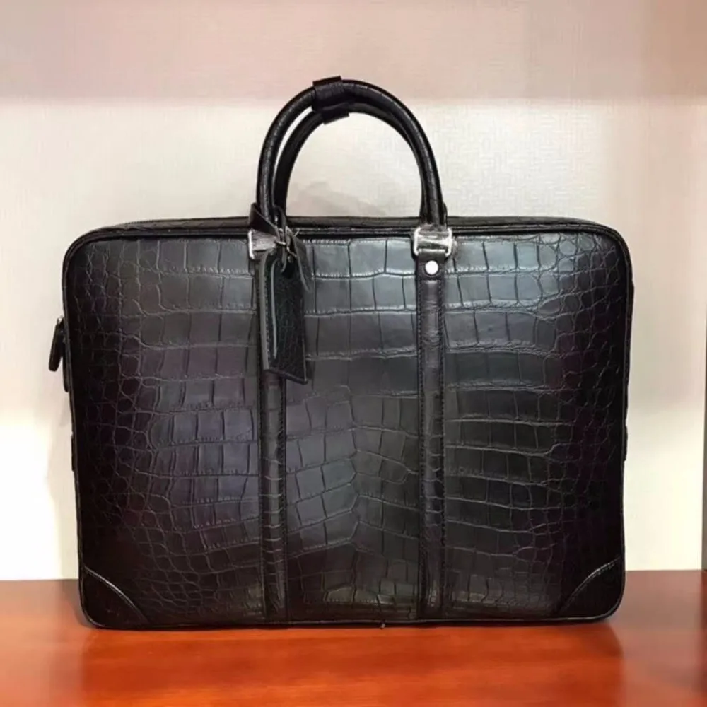 newly production Men's Genuine/Real Crocodile belly Skin Briefcase official Bag, blue Crocodile skin Business Men Bag