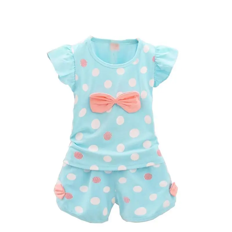 2017 Одежда для младенцев комплект летней одежды маленьких девочек в горошек 2 шт.