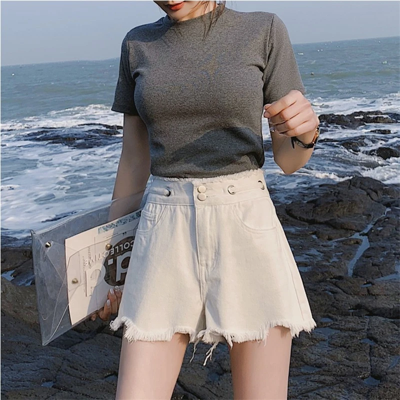 

Short Feminino Jeans Summer Streetwear Loose White Denim Shorts Pockets Harajuku Casual Tassel High Waist Jeans Shorts DS50501