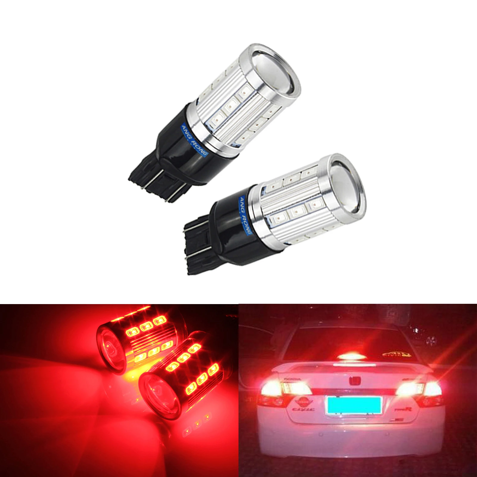 

ANGRONG 2x LED Auto T20 7440 580 7443 W21/5W Bulb 21 SMD 5730 LED Tail Stop Brake Light Lamp Red