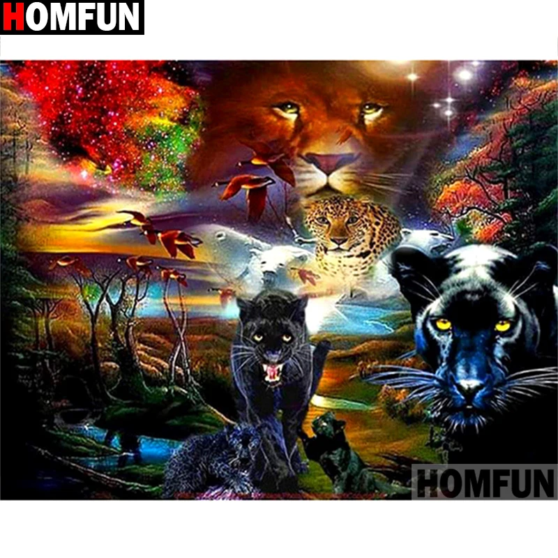 Алмазная 5D картина HOMFUN Тигр Леопард вышивка крестиком полная выкладка