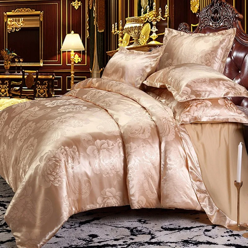 

Home Bed Set Jacquard Bedding Set 2019 New King Queen Bed Linen Set Luxury Flat Sheet 4pcs/set Duvet Cover Bedclothes Pillowcase