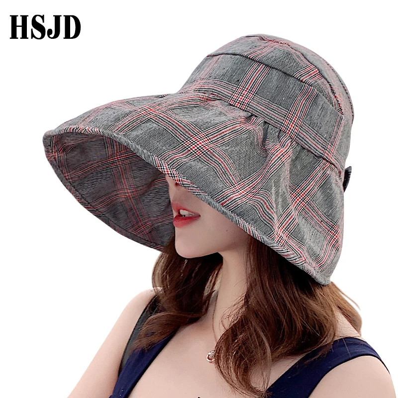 Клетчатая пляжная кепка с козырьком Пустой Топ женская летняя Солнцезащитная