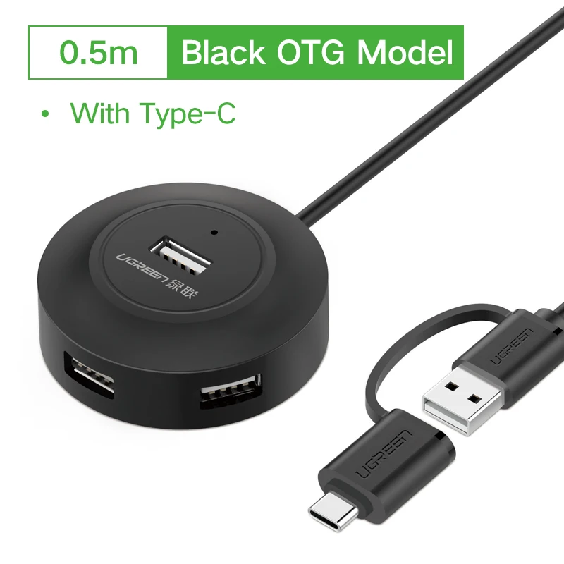 Ugreen usb-хаб 4 Порты и разъёмы USB 2,0 переключатель делителя с порт зарядки Micro USB Micro B мощность и разъёмы для Ноутбук Apple MacBook Планшетные ПК Аксессуары OTG концентратор USB - Цвет: 0.5m with type-c