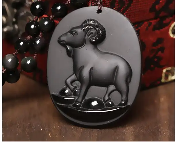 Натуральный Зодиак обсидиана это подвеска овцы которая защищает удачу при