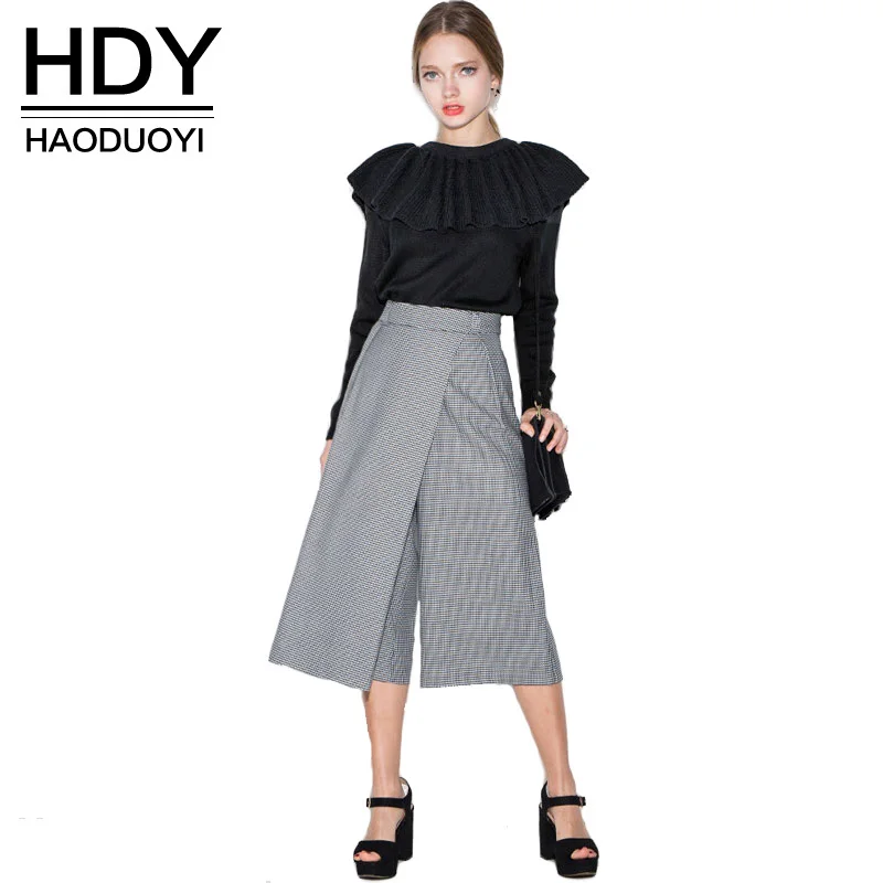 HDY Haoduoyi Новая Мода Женщина Офис Леди Шерсть Брюки Высокая Талия Хаундстут Женщины