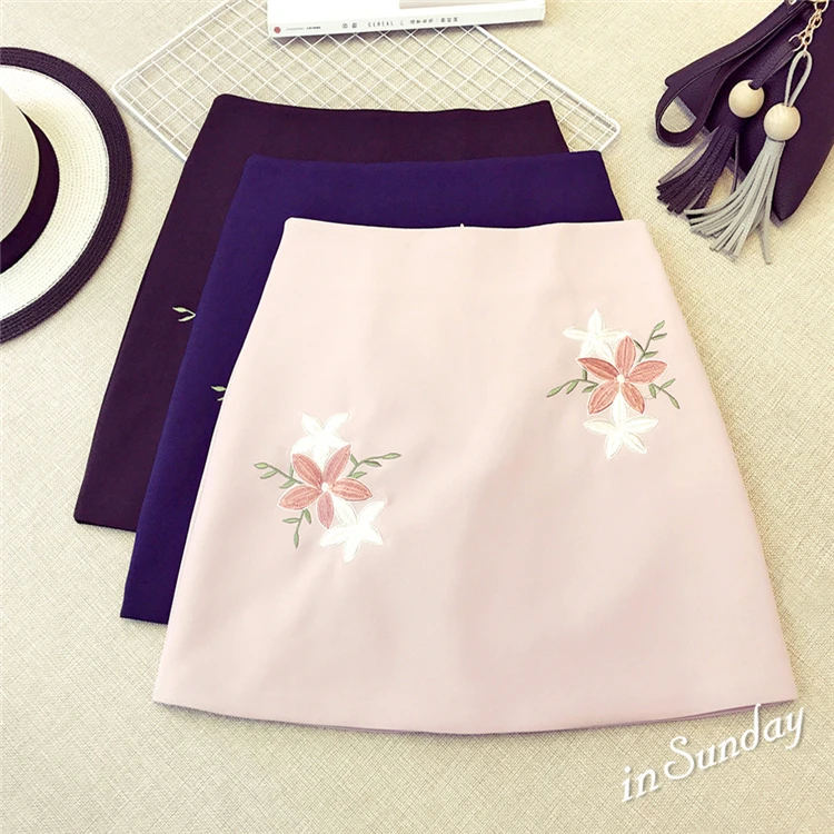 Mzar 2017 новая мода империи line карандаш бад вышивка цветочные девушки юбки летом