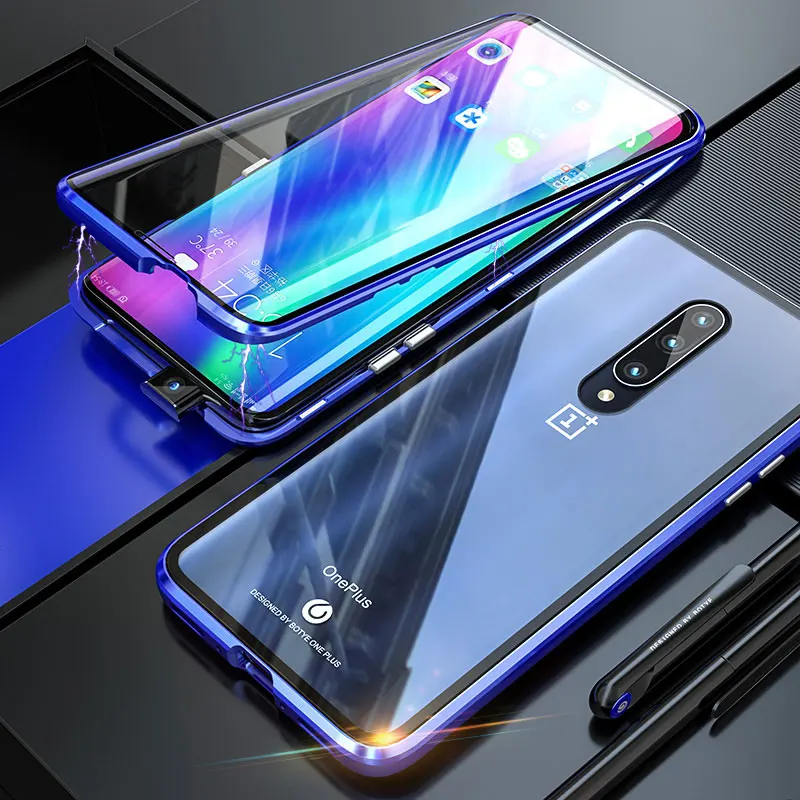 Защитный Магнитный чехол на весь корпус для Oneplus 7 Pro металлический бампер 360