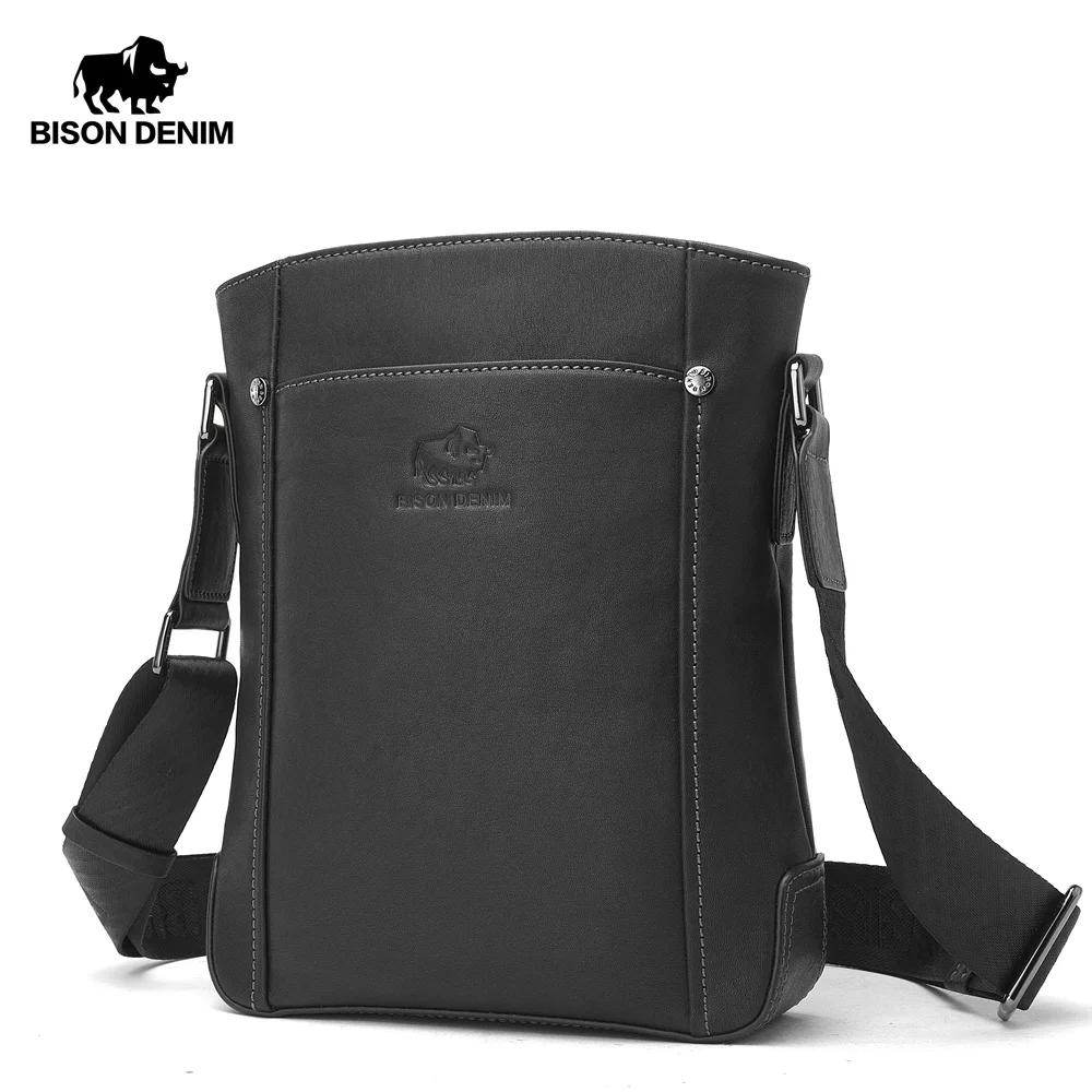 BISON DENIM роскошная мужская сумка из натуральной кожи мессенджер коровьей через
