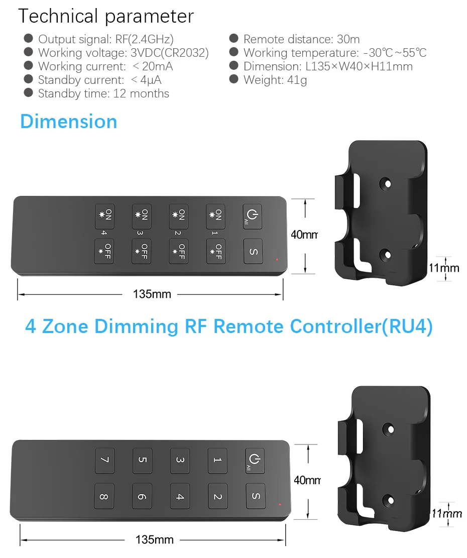 RU4 RU8 4-Zone/8-Zone светодиодный пульт дистанционного управления RF 2,4G для S1-B S1-K KS KV KL AC Triac RF Dimmer одноцветный светодиодный светильник