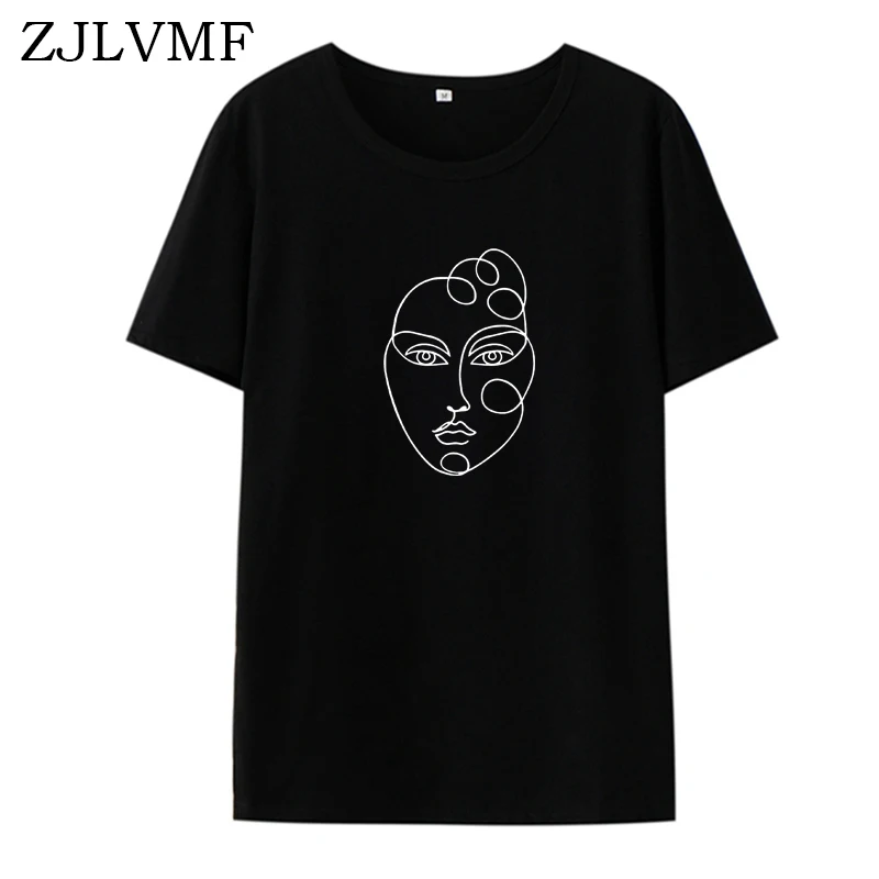 Женская футболка с рисунком лица Zjlvmf свободная повседневная хлопковая Футболка