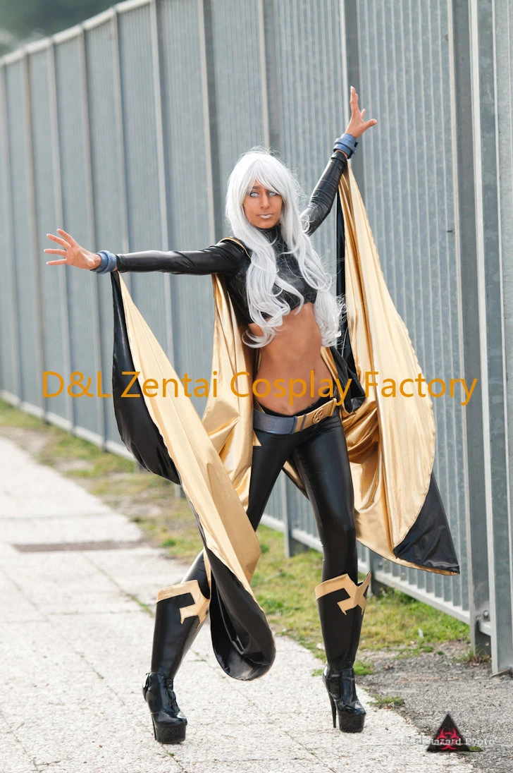 Бесплатная доставка DHL X Men Storm Ororo Munroe костюм супергероя черный и золотой